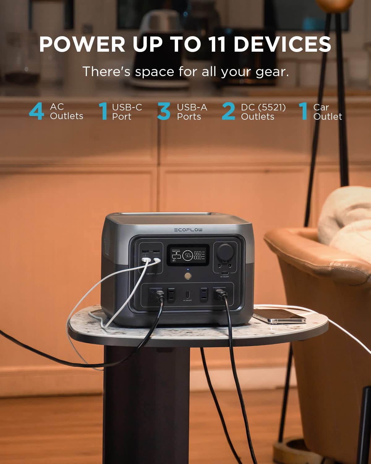 EF ECOFLOW Portable Power Station RIVER 2 Max, 512Wh LiFePO4 Battery/ 1 Hour Fast Charging, Up To 1000W Output Solar Generator (Solar Panel Optional) for Outdoor Camping/RVs/Home Use Black