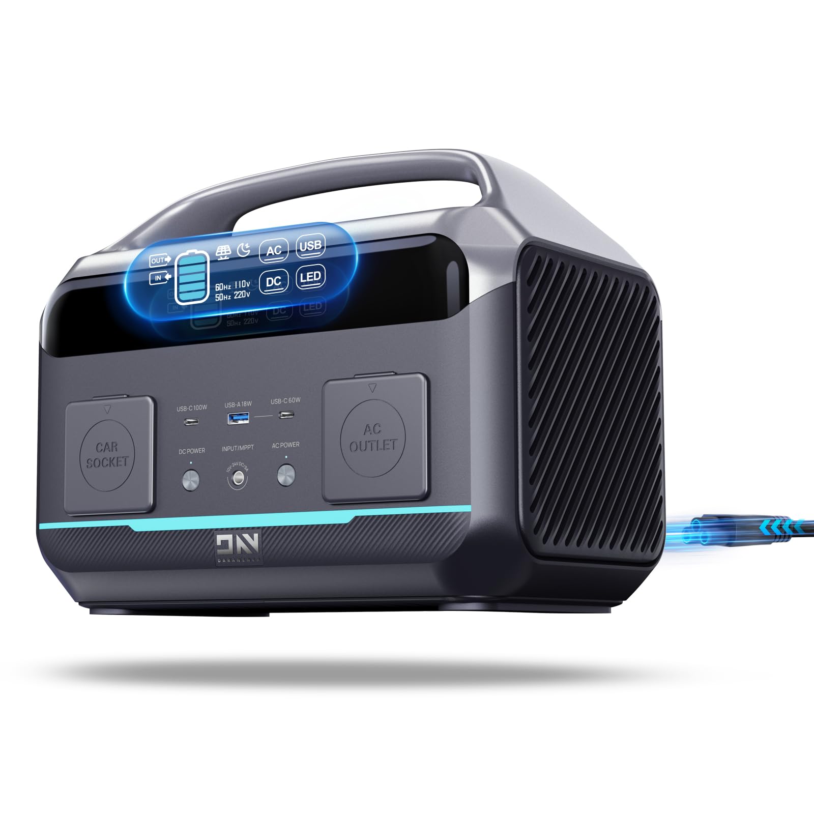 Fast Charging Portable Power Station 600W, 299Wh LiFePO4 Solar Generator for CPAP Home Use w/2 600W (Surge 1200W) AC Outlets & for Emergencies Home Outdoor Camping RV(Solar Panel Optional)
