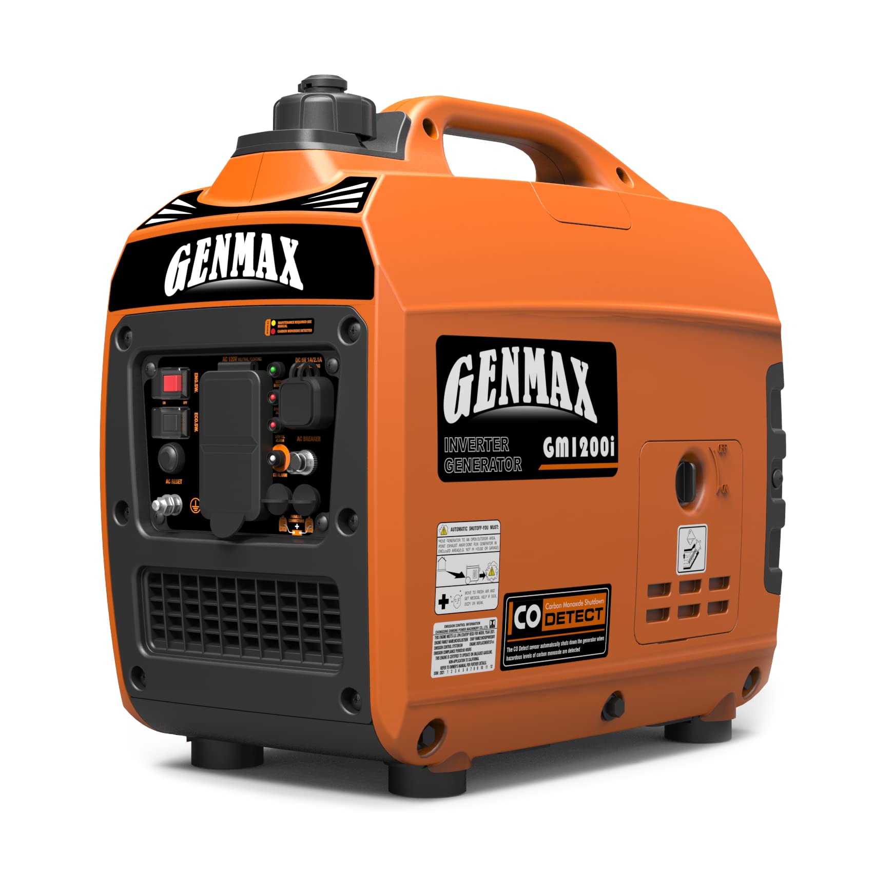 GENMAX Portable Inverter Generator,1200W Ultra-Quiet Gas Engine, EPA Compliant, Eco-Mode Feature, Ultra Lightweight for Backup Home Use & Camping (GM1200i)