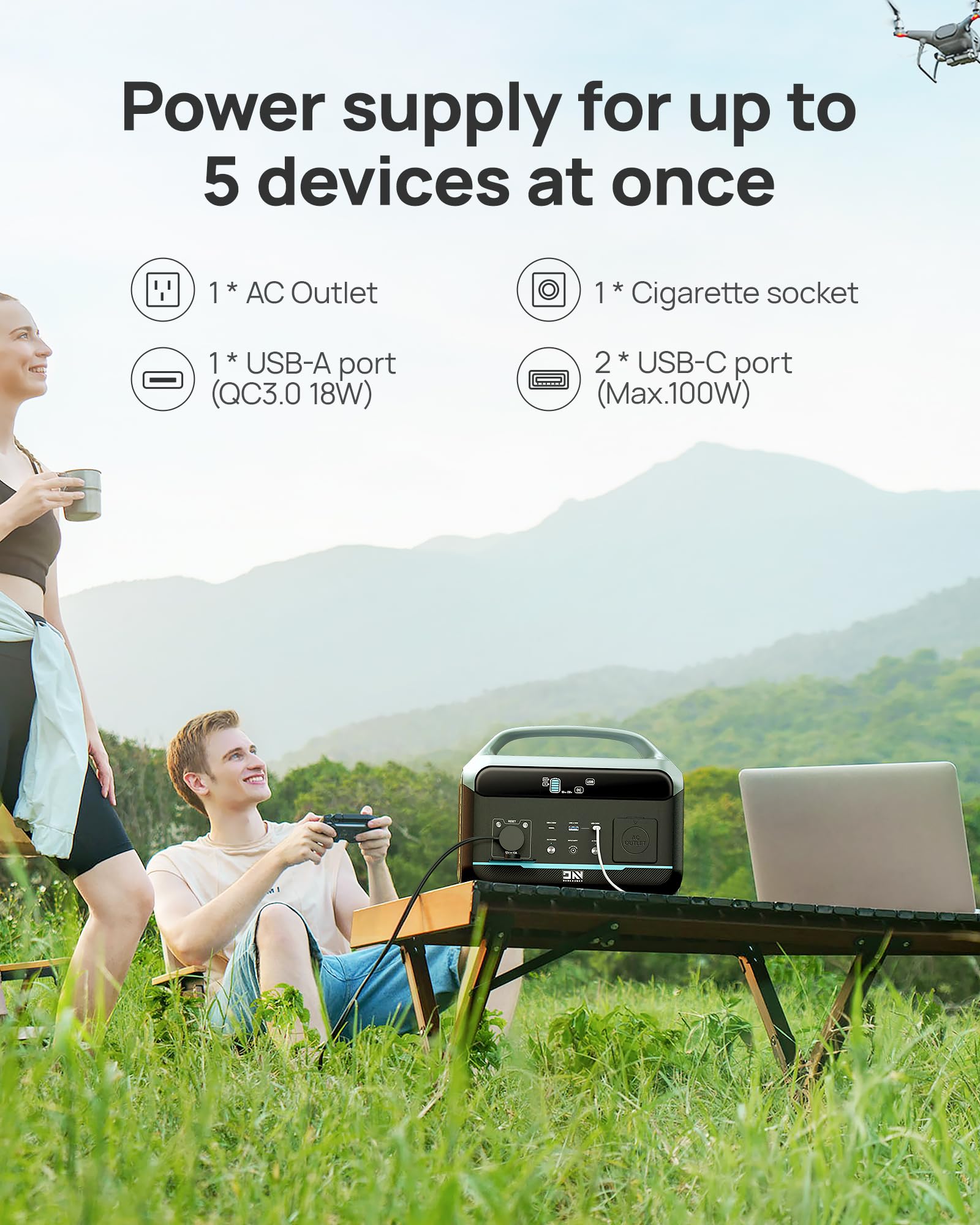 Fast Charging Portable Power Station 600W, 299Wh LiFePO4 Solar Generator for CPAP Home Use w/2 600W (Surge 1200W) AC Outlets & for Emergencies Home Outdoor Camping RV(Solar Panel Optional)