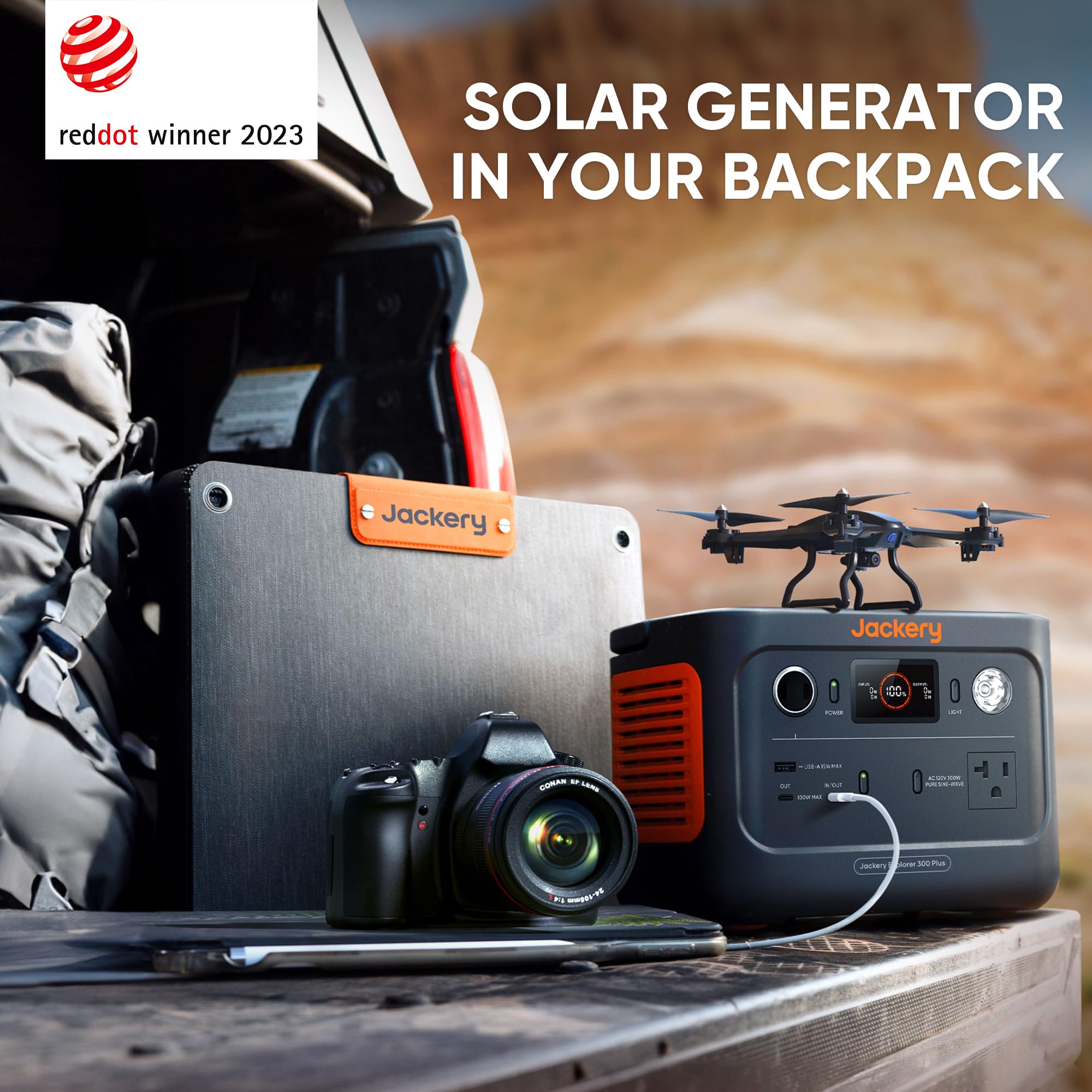Jackery Solar Generator 300 Plus Portable Power Station with 40W Book-sized Solar Panel, 288Wh Backup LiFePO4 Battery, 300W AC Outlet, Only 5KG for RV, Outdoors, Camping, Traveling, and Emergencies