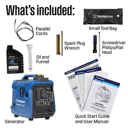 Westinghouse 2550 Peak Watt Super Quiet & Lightweight Portable Inverter Generator, RV Ready 30A Outlet, Gas Powered, CO Sensor, Parallel Capable, Long Run Time,Blue
