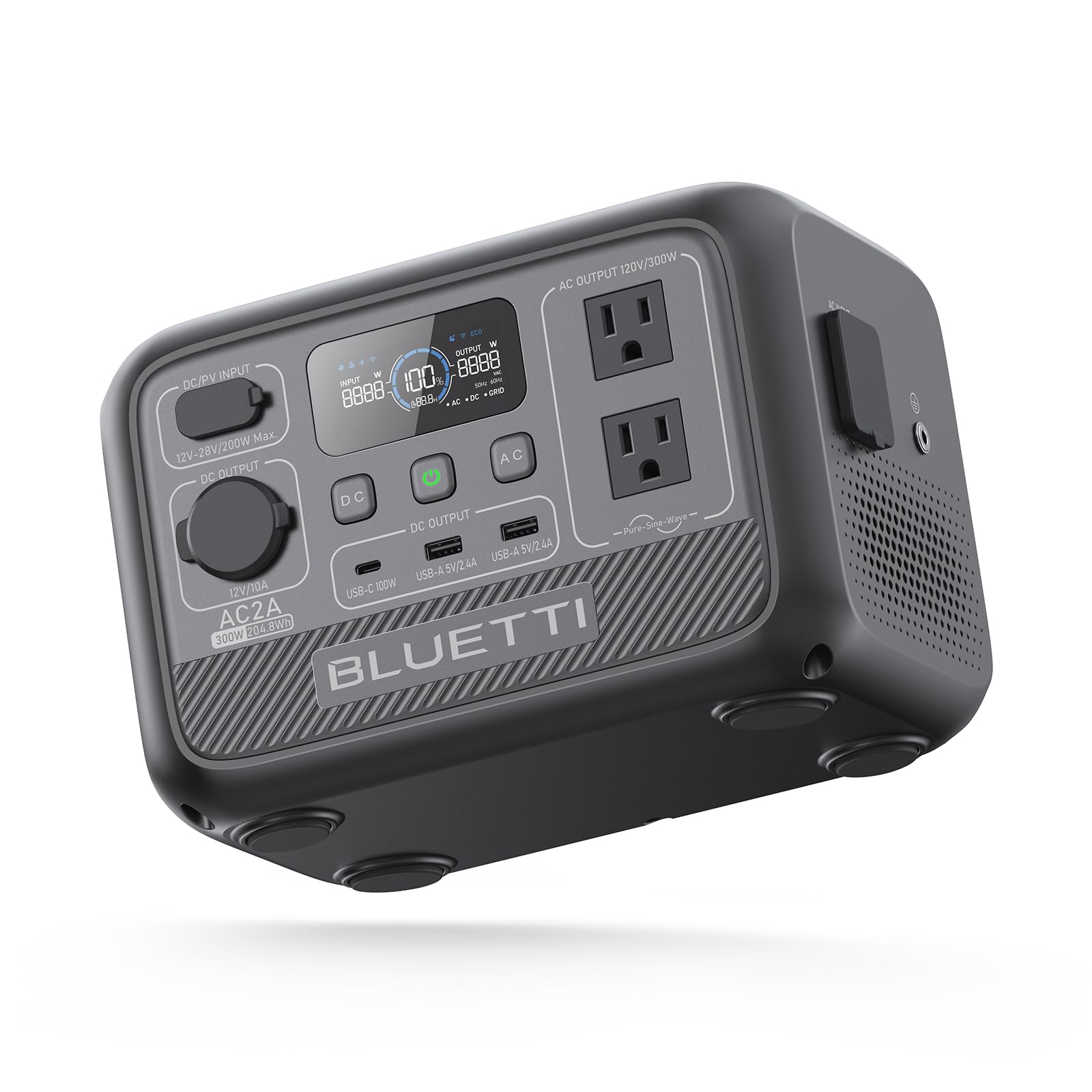 BLUETTI Portable Power Station AC2A, 204Wh LiFePO4 Battery Backup w/ 2 300W (600W Power Lifting) AC Outlets, Recharge from 0-80% in 45 Min., Solar Generator for Outdoor Camping (Solar Panel Optional)