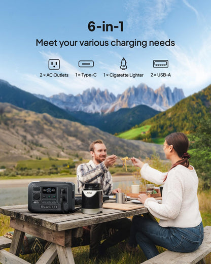 BLUETTI Portable Power Station AC2A, 204Wh LiFePO4 Battery Backup w/ 2 300W (600W Power Lifting) AC Outlets, Recharge from 0-80% in 45 Min., Solar Generator for Outdoor Camping (Solar Panel Optional)