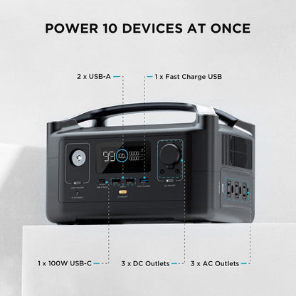EF ECOFLOW RIVER 288Wh Portable Power Station,3 x 600W(Peak 1200W) AC Outlets & LED Flashlight, Fast Charging Silent Solar Generator (Solar Panel Optional) for Emergencies Home Outdoor Camping RV